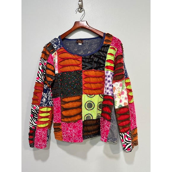 VTG art to wear XL‎ Patchwork Top Long Sleeve Colorful Unique Cotton Blend - Picture 1 of 6